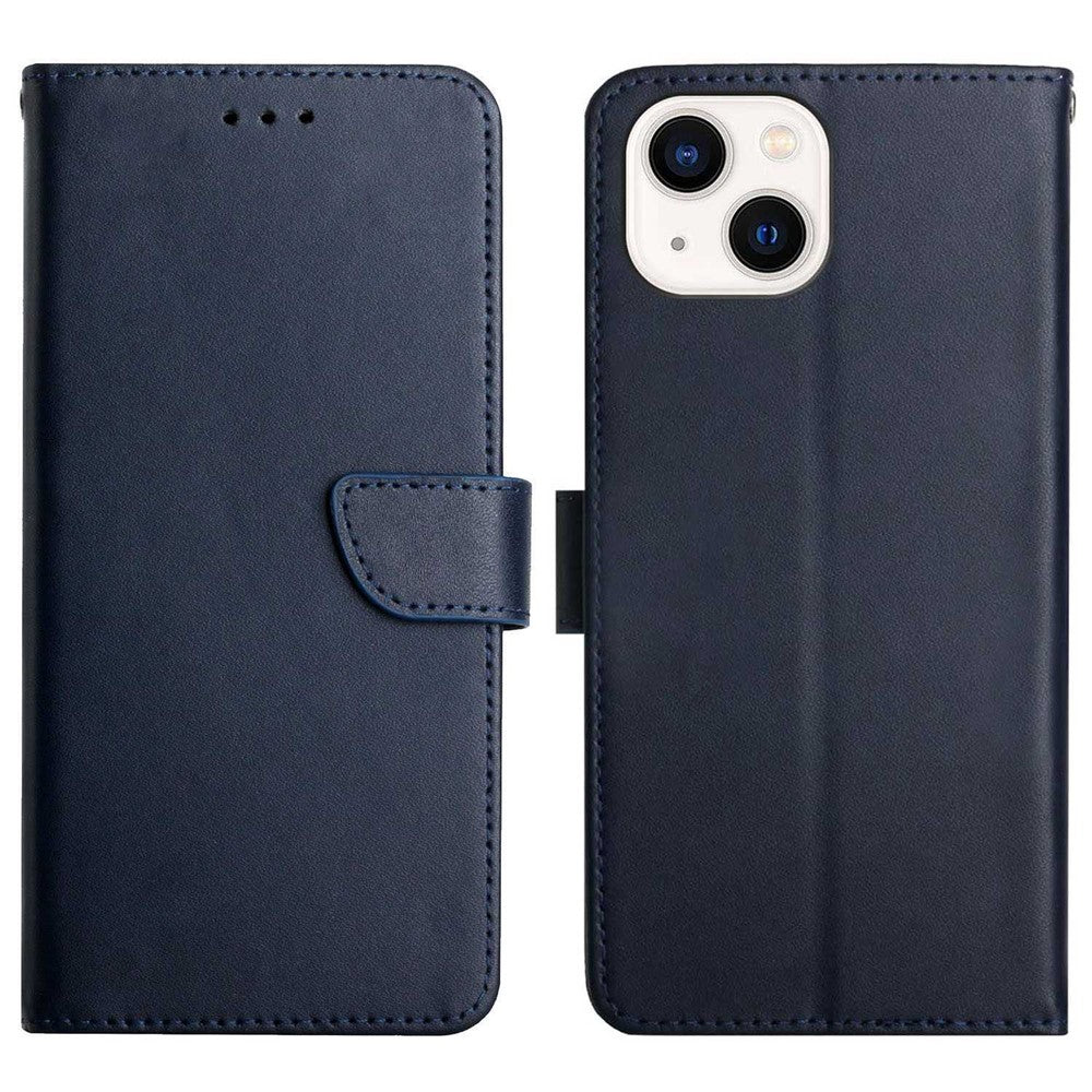 For iPhone 14 Plus 6.7 inch Wallet Stand Nappa Texture Genuine Leather Cover All-round Protection Phone Case