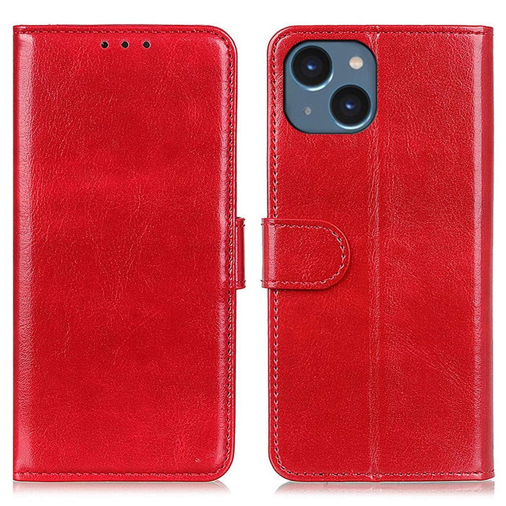 For iPhone 14 6.1 inch Crazy Horse Texture Phone Cover Shockproof Stand Case PU Leather Wallet Magnetic Protective Shell with Card Slots- Black