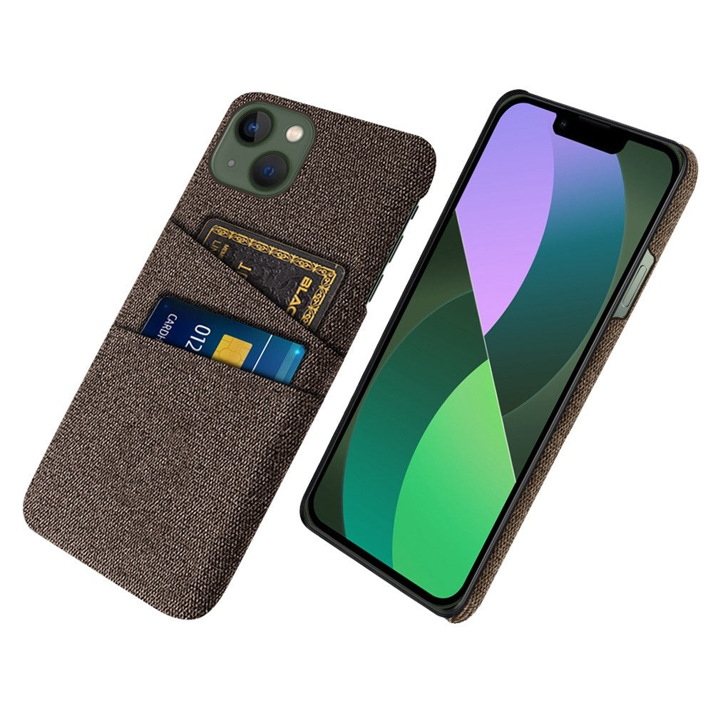For iPhone 14 Plus 6.7 inch Cloth + PC Back Case Dual Card Slots Cloth Texture Anti-slip Phone Shell
