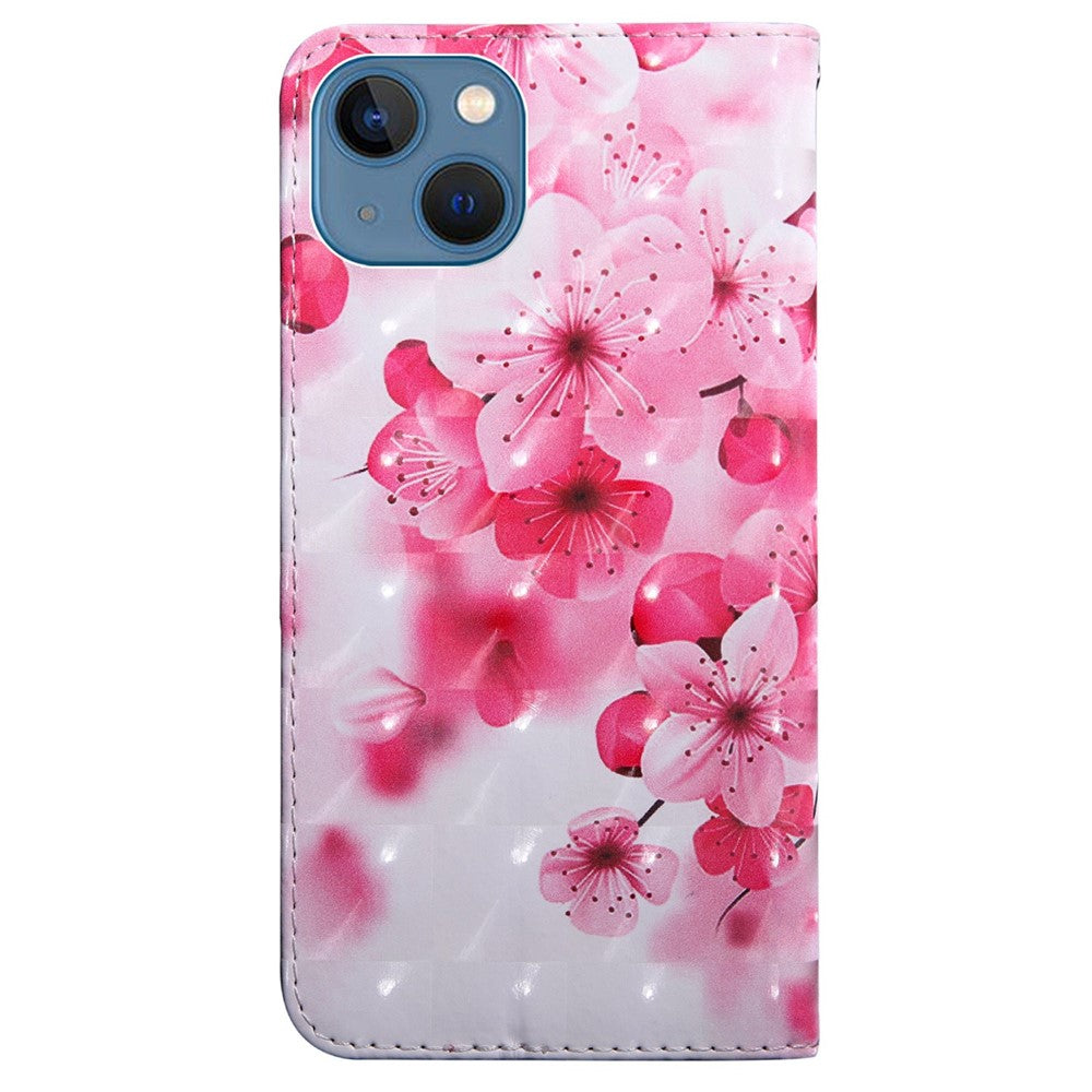 For iPhone 14 6.1 inch PU Leather Case Stand Function 3D Pattern Printed Magnet Closure Wallet Phone Cover with Strap