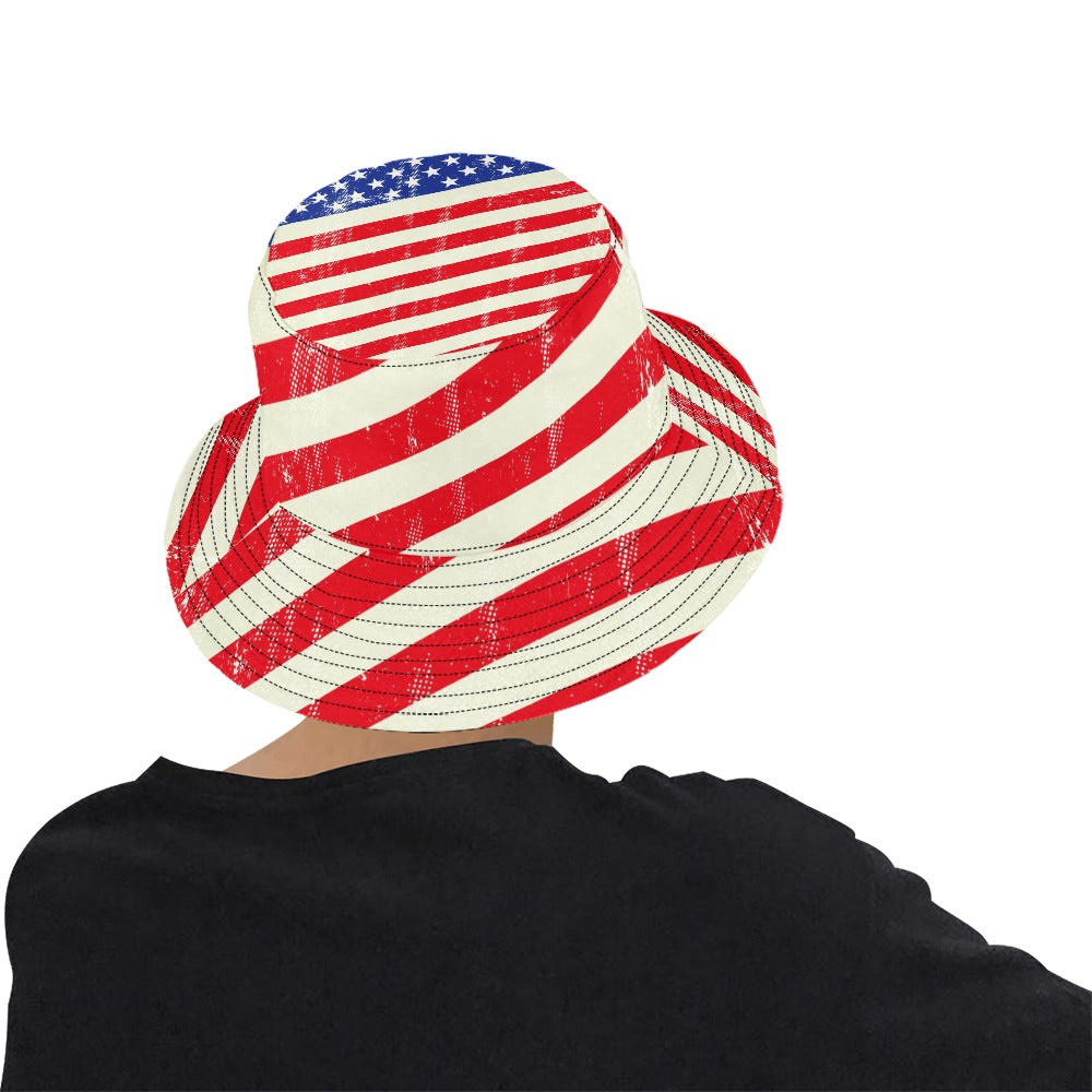 Men's American Flag Bucket Hat - Chino Cotton Twill, Patriotic Summer Accessory