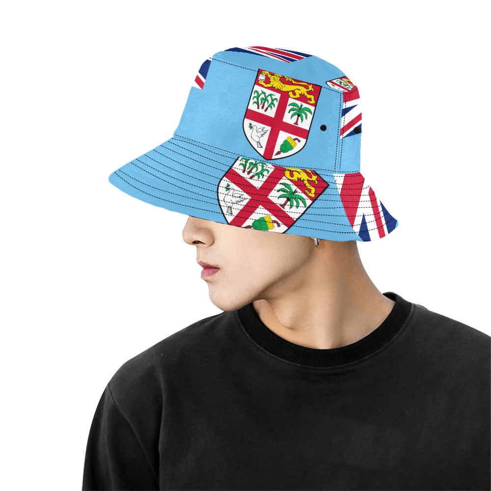 Stylish Men's Fiji Flag Print Bucket Hat - Comfortable Chino Cotton Twill for Outdoor Adventures