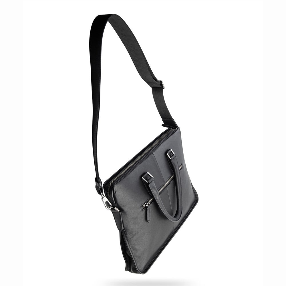 QIALINO For Universal 15 Inch Laptop Storage Bag Genuine Cow Leather Sleeve Case with Detachable Shoulder Strap