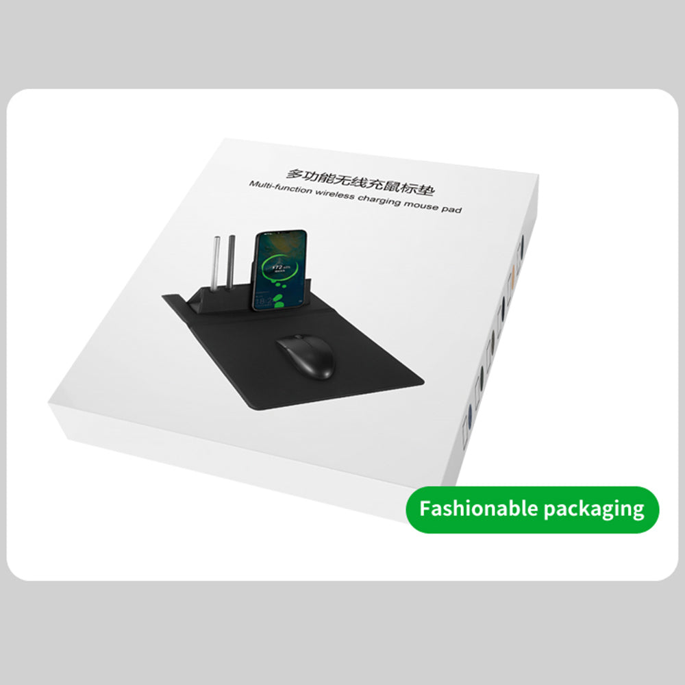 15W Fast Wireless Charging Non Slip PU Leather Mouse Pad with Pen Holder for Home Office