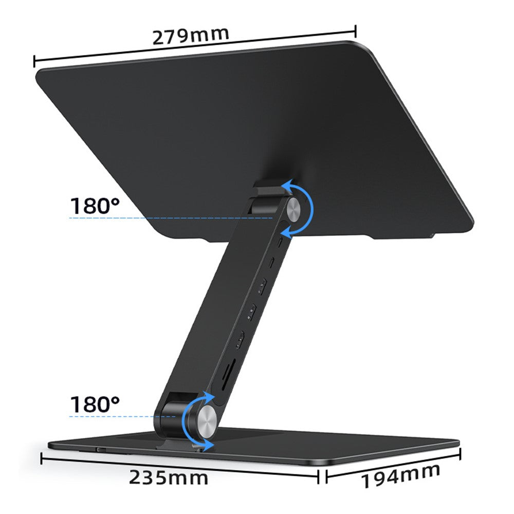 C5Q 15W Wireless Charging Laptop Riser Folding Bracket with 6-in-1 Hub Docking Station