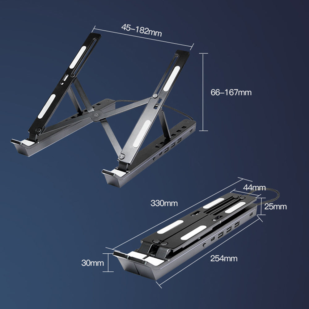 6 Heights Adjustable Laptop Stand with RGB Backlit Aluminum Alloy USB Hub Foldable Notebook Riser Bracket