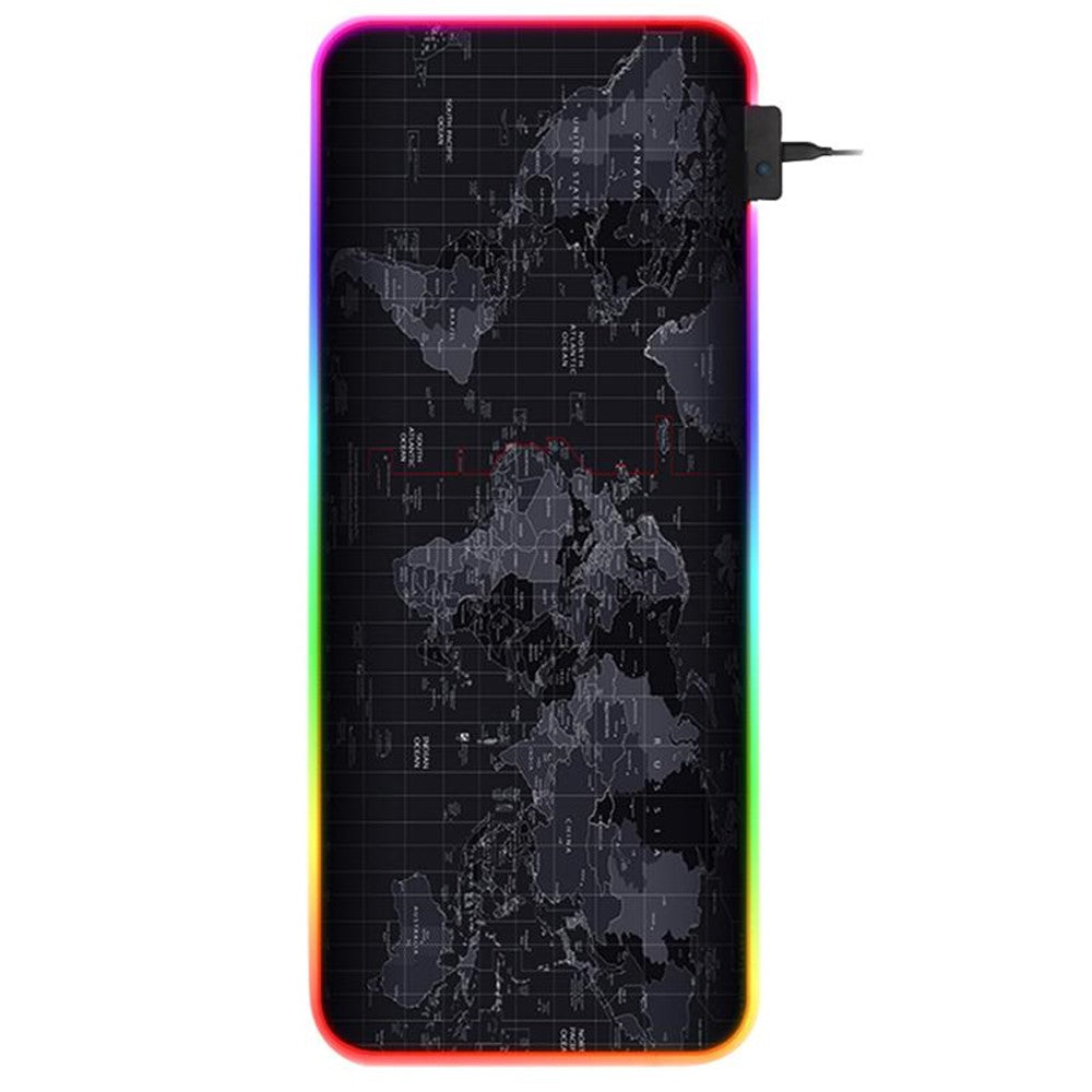 World Map Pattern RGB Luminous Mouse Pad Large Gaming Keyboard Mouse Mat Non-slip Desk Mat 800 x 300mm