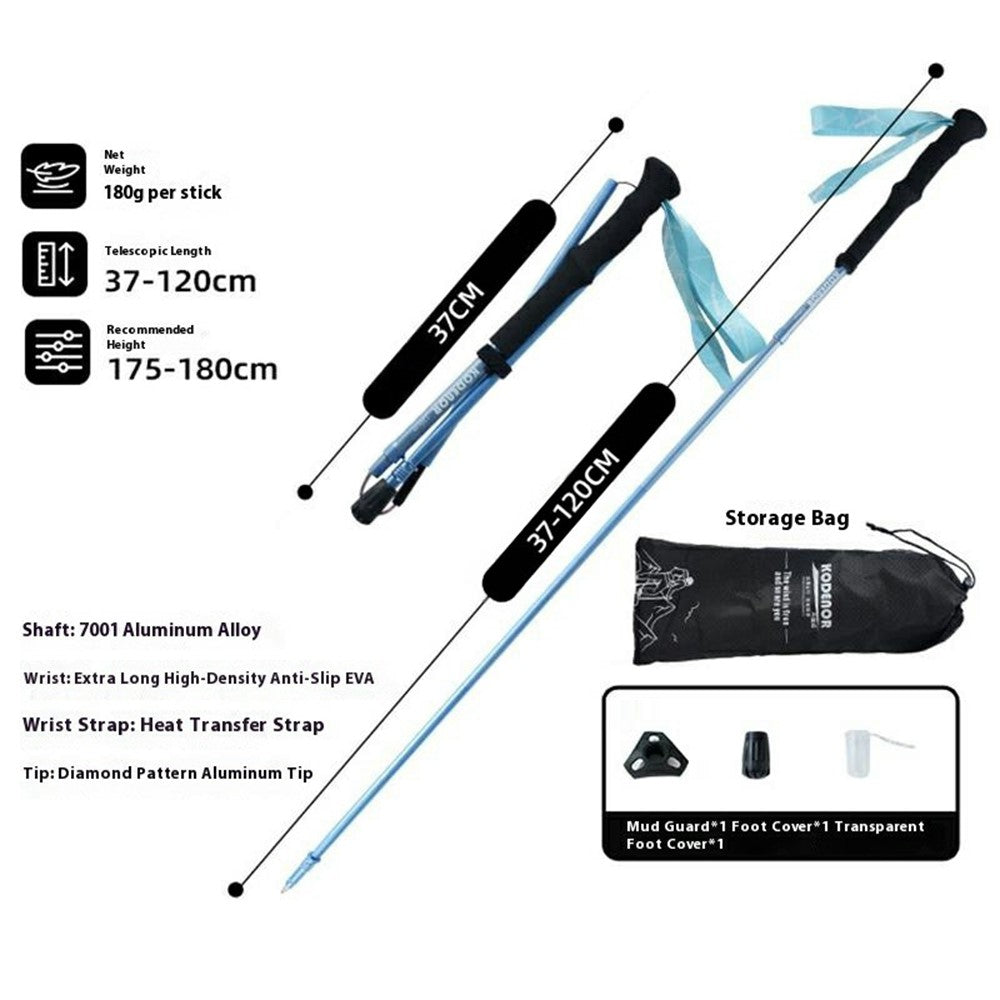 KODENOR 1Pc 120cm Foldable 4-Section Trekking Pole Lightweight Aluminum Alloy Hiking Stick for Mountain Climbing