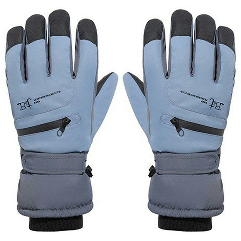 1 Pair Unisex Winter Touchscreen Zipper Gloves Waterproof Fleece Liner Anti-slip PU Palm Mittens for Outdoor Sports