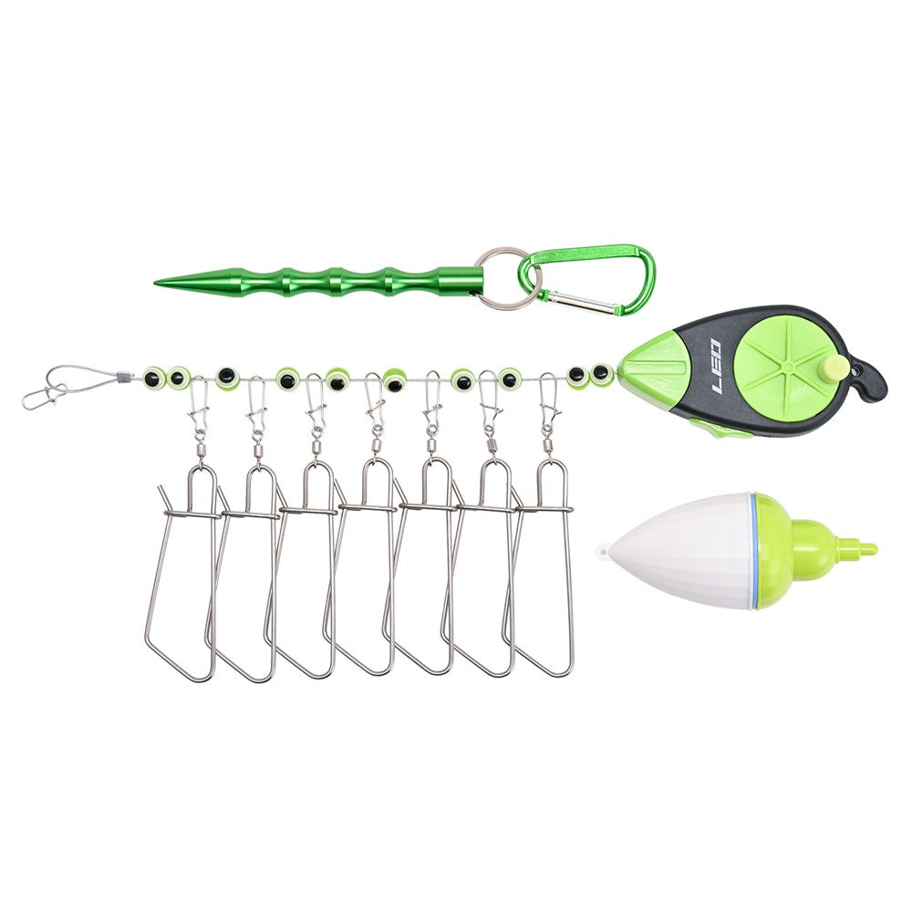 LEO 28282 Stainless Steel Fish Buckle Lock Fishing Stringer Clip with 7pcs Snaps Fishing Holder Kit
