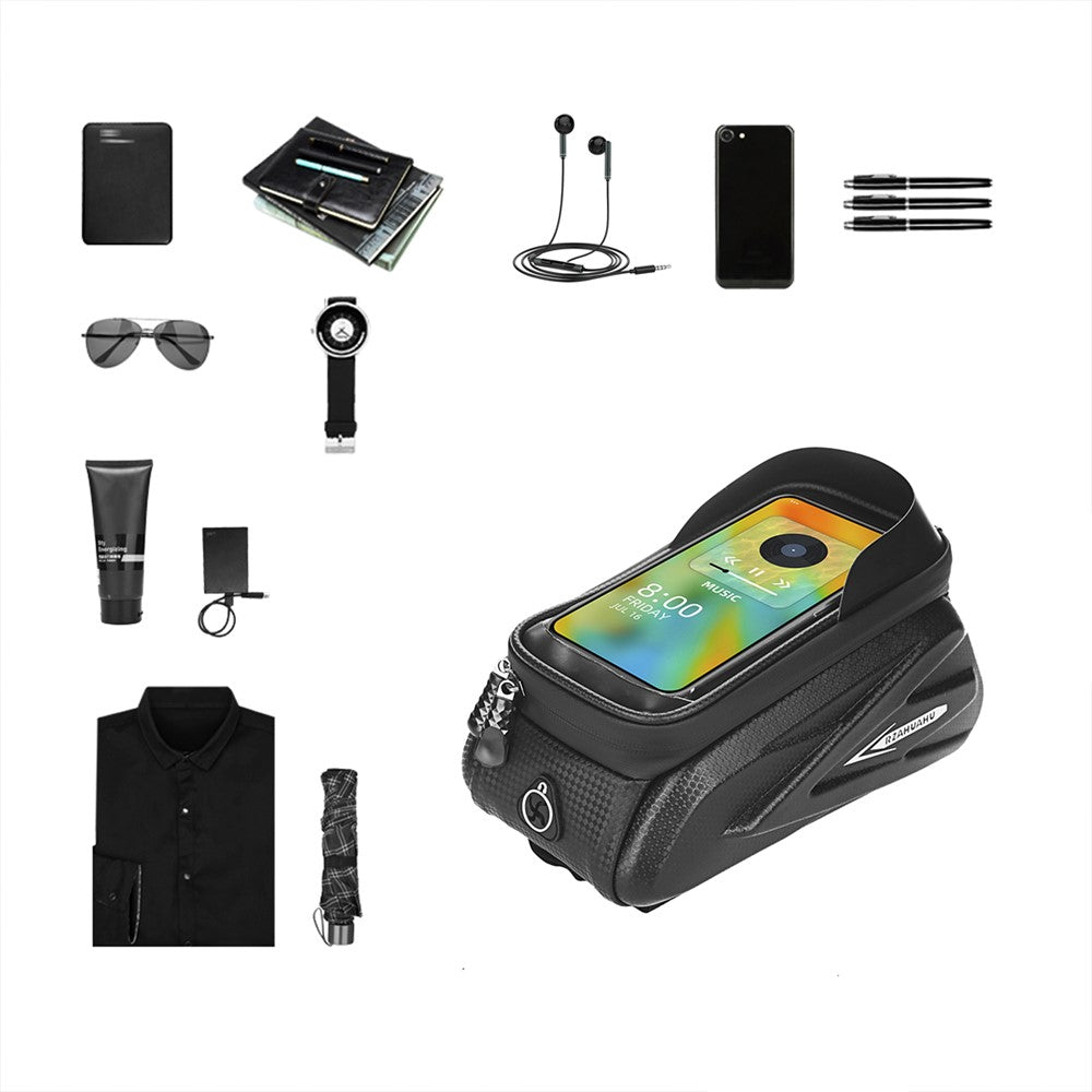 RZAHUAHU MTB Road Bicycle Top Tube Bag Waterproof EVA Hard Shell Bike Front Beam Touch Screen 7.2 inch Phone Holder Storage Bag