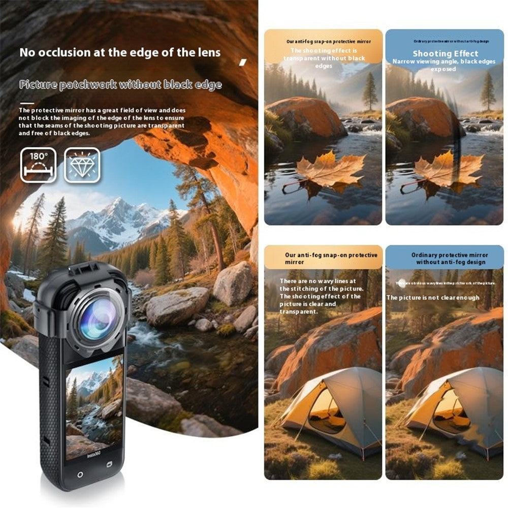For Insta360 X5 Lens Protector Action Camera Snap-On Glass Cover 9H Hardness Anti Fog / Waterproof / Scratch Resistant