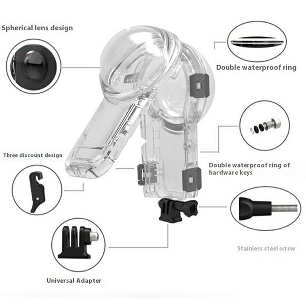 For Insta360 X5 Action Camera Invisible Diving Case 60M Underwater Hard PC Waterproof Housing
