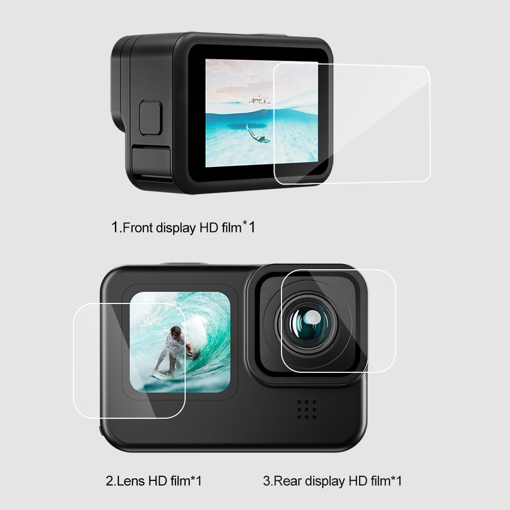 TELESIN GP-FLM-902 Anti-Scratch PET Front Display Film + PET Lens Protector + Rear Display PET Film for GoPro Hero 9 / 10 / 11