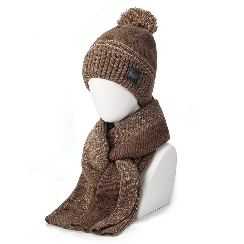 JUNGLEBILL 2Pcs / Set Winter Windproof Knit Scarf and Thermal Fleece Lined Beanie Hat with Pompom for Adult / Children