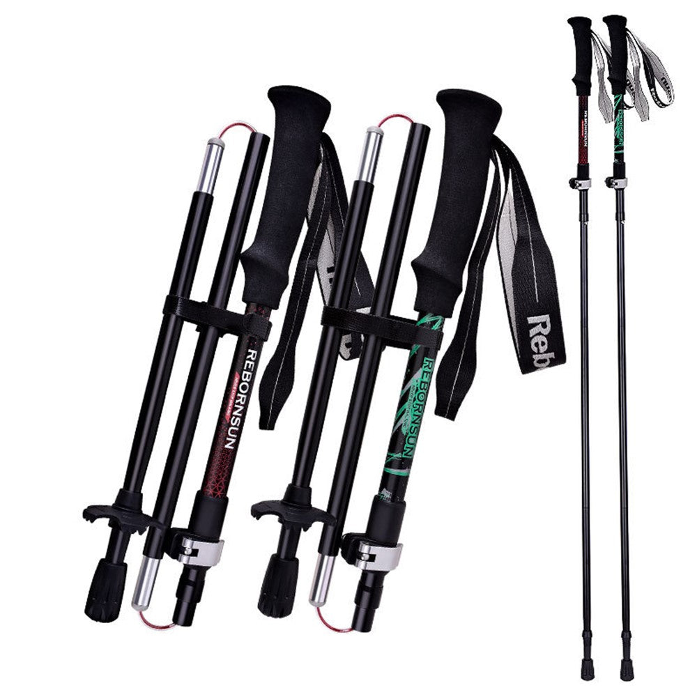 REBORNSUN RBZDGR1017 Carbon Fiber Mountain Trekking Poles Anti-shock Lightweight Foldable Walking Hiking Sticks