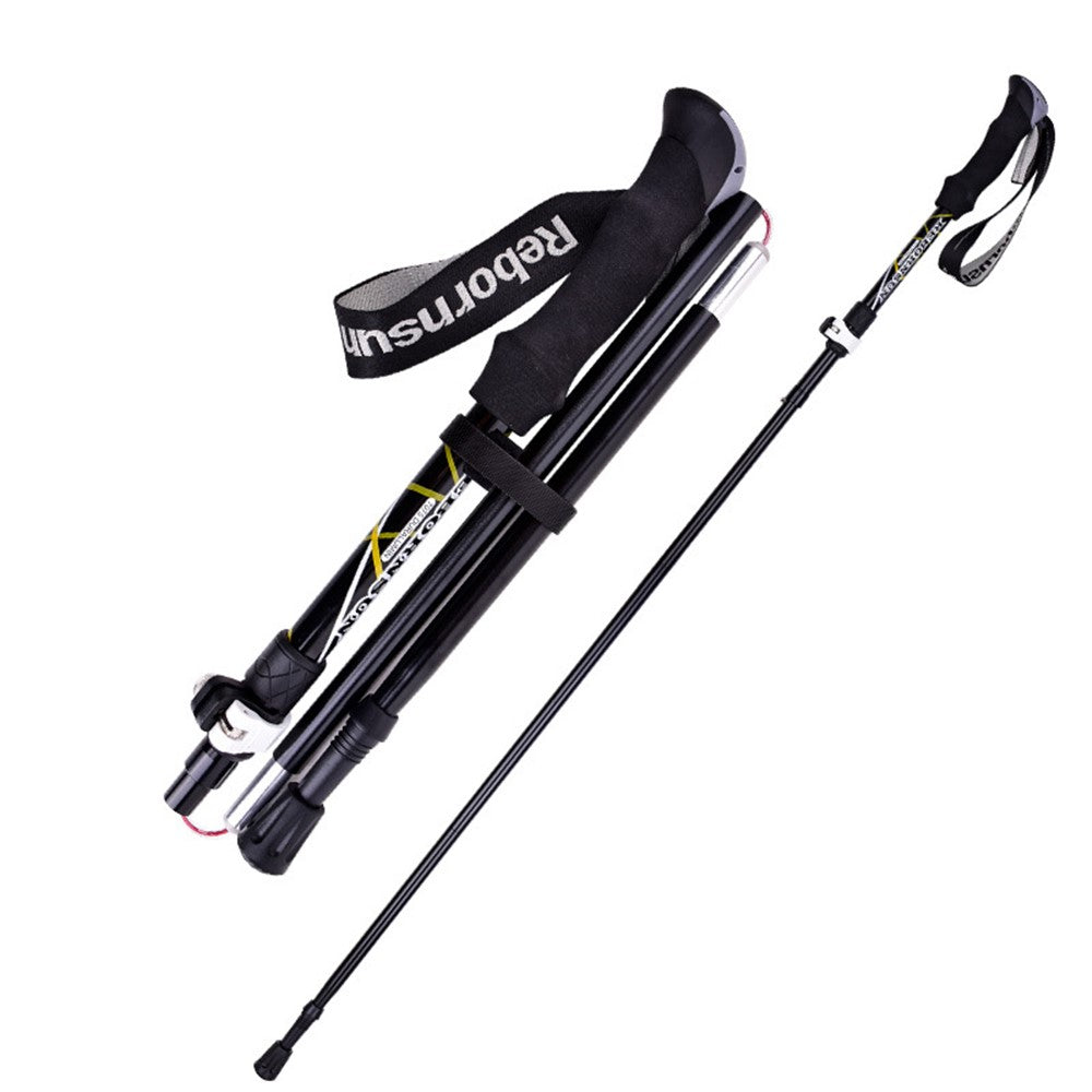 REBORNSUN RBZD0304 Folding Aluminum Alloy Trekking Pole 5-Section Ultra-Light Hiking Stick Adjustable Outdoor Ultra-Short Hiking Pole with External Safe Lock