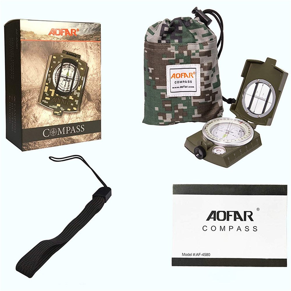 AOFAR AF-4580 Zinc Alloy Outdoor Compass Hiking Camping Fluorescent Compass