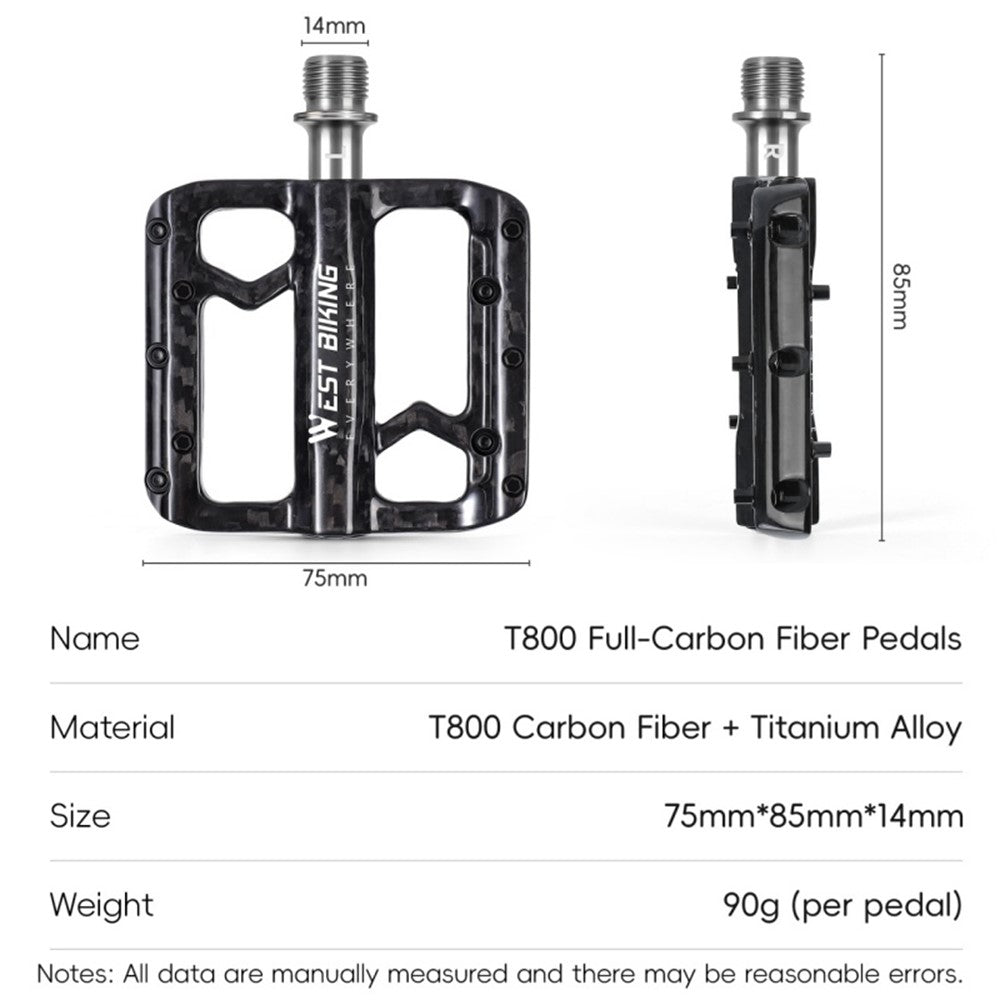 WEST BIKING YP0802132 1 Pair Carbon Fiber Pedals Titanium Alloy Spindle Road Folding Bicycle Ultralight Pedals