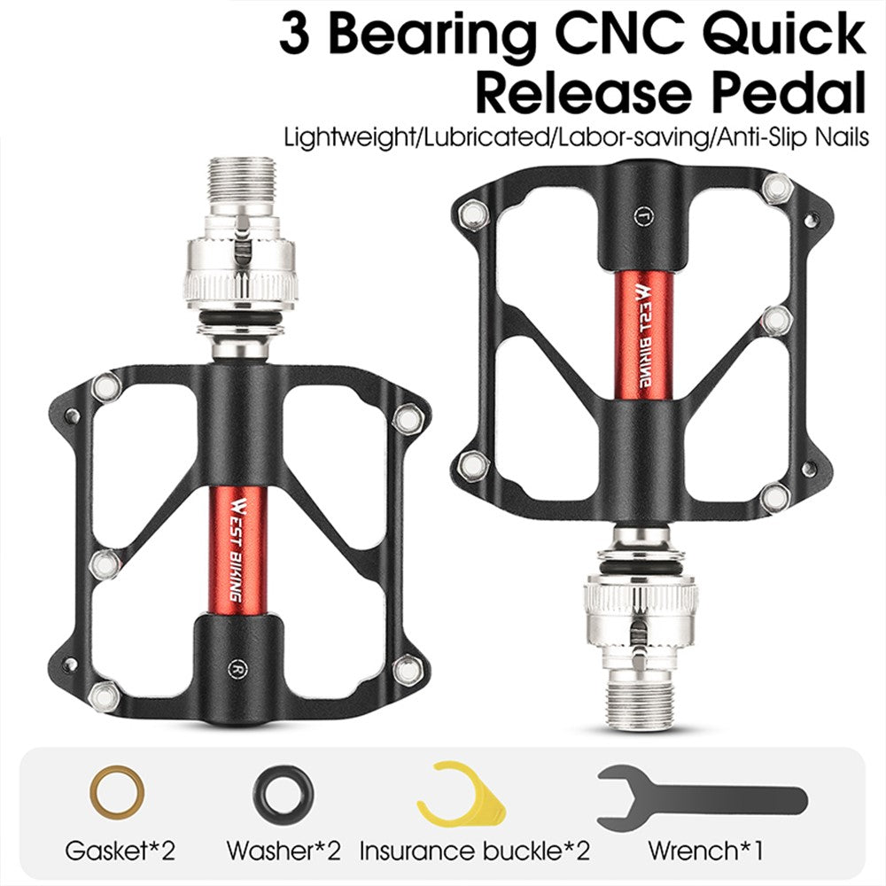WEST BIKING YP0802118 1 Pair Bike Pedals 3-Bearing Aluminum Alloy MTB Bicycle Pedals