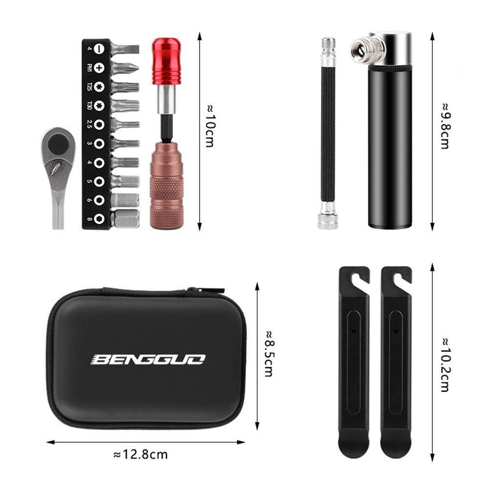 BENGGUO BG-0789 Bike Repair Tools Kits with Tire Patch+Mini Ratchet Wrench+Mini Air Inflator