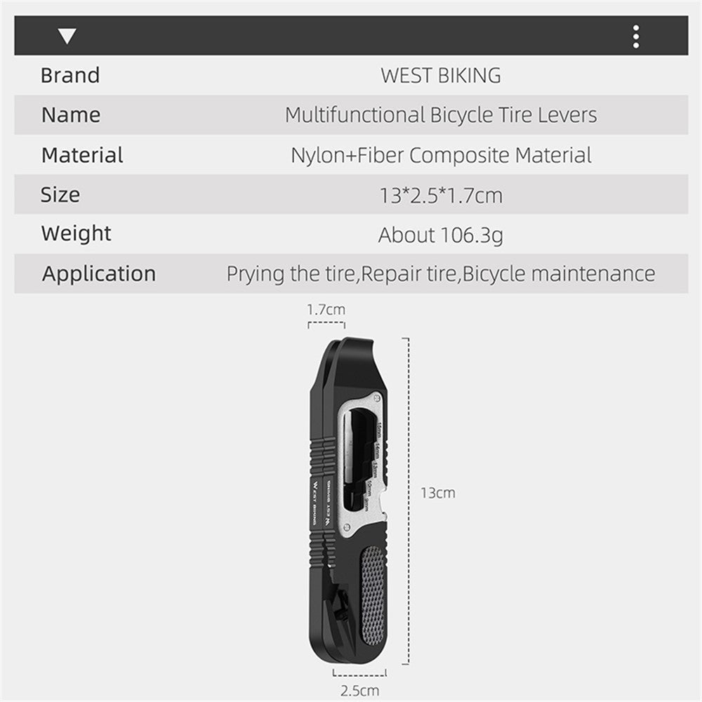 WEST BIKING YP0719393 2Pcs Bicycle Tire Crowbar Hex Wrench Multifunctional Bike Repair Tool