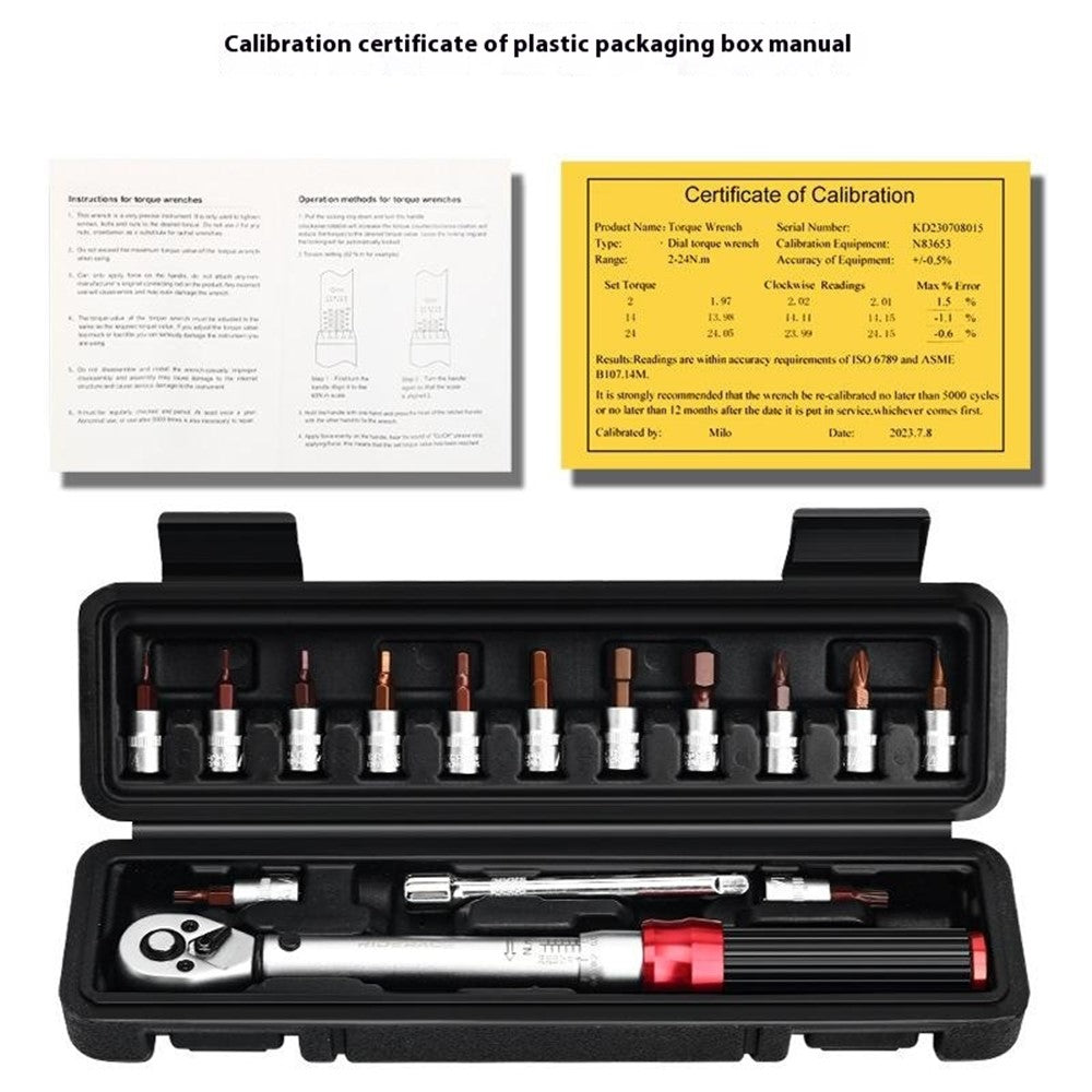 RIDERACE RR9512 1 / 4 Inch Drive Click Torque Wrench Set Bike 2-24Nm Adjustable Preset Torque Wrench Kit