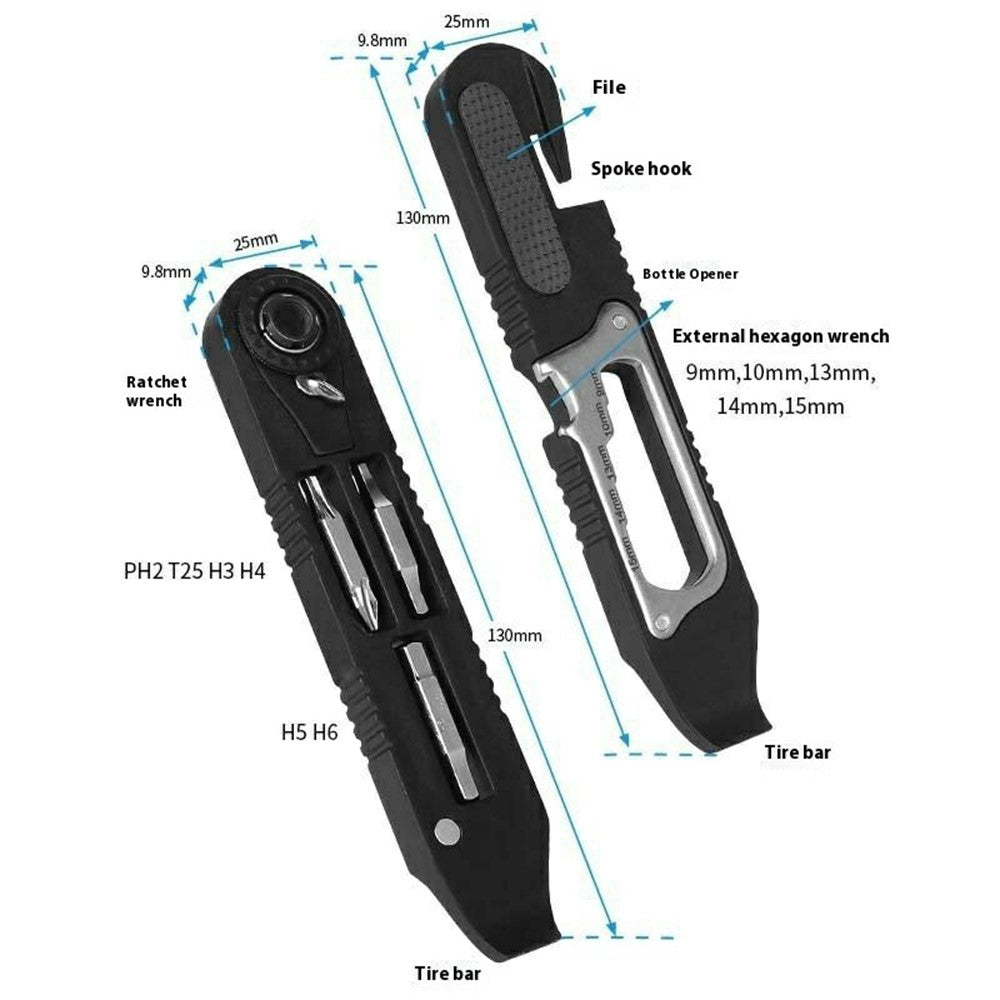 1 Pair Multifunction Bicycle Tire Lever Set with Ratchet Wrench / Hex Key for Road Mountain Bike Repair Tool