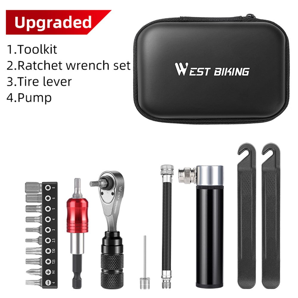 WEST BIKING YP0719355 Aluminum Alloy Ratchet Wrench Screwdriver Bit Repair Tool Kit (Advanced Version)