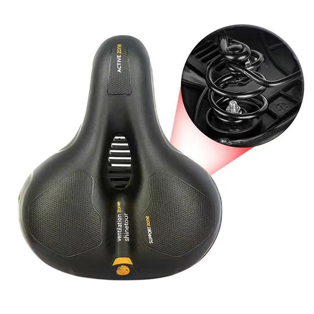 Mountain Bike Sponge Seat Cushion Reflective Wide Saddle with Shock Absorbing Spring