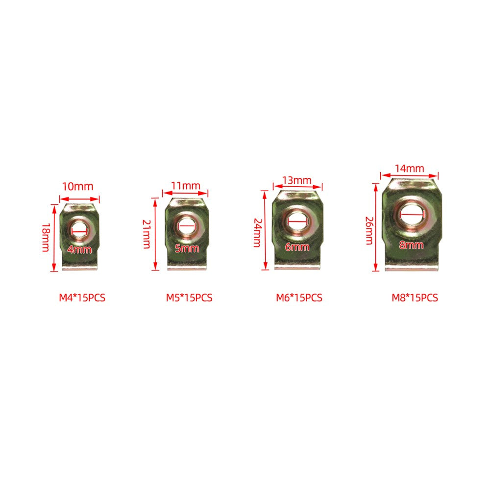 A7506 60PCS M4 M5 M6 M8 Color Zinc Tension Reed Nut Slot Assortment Kit with Plastic Box