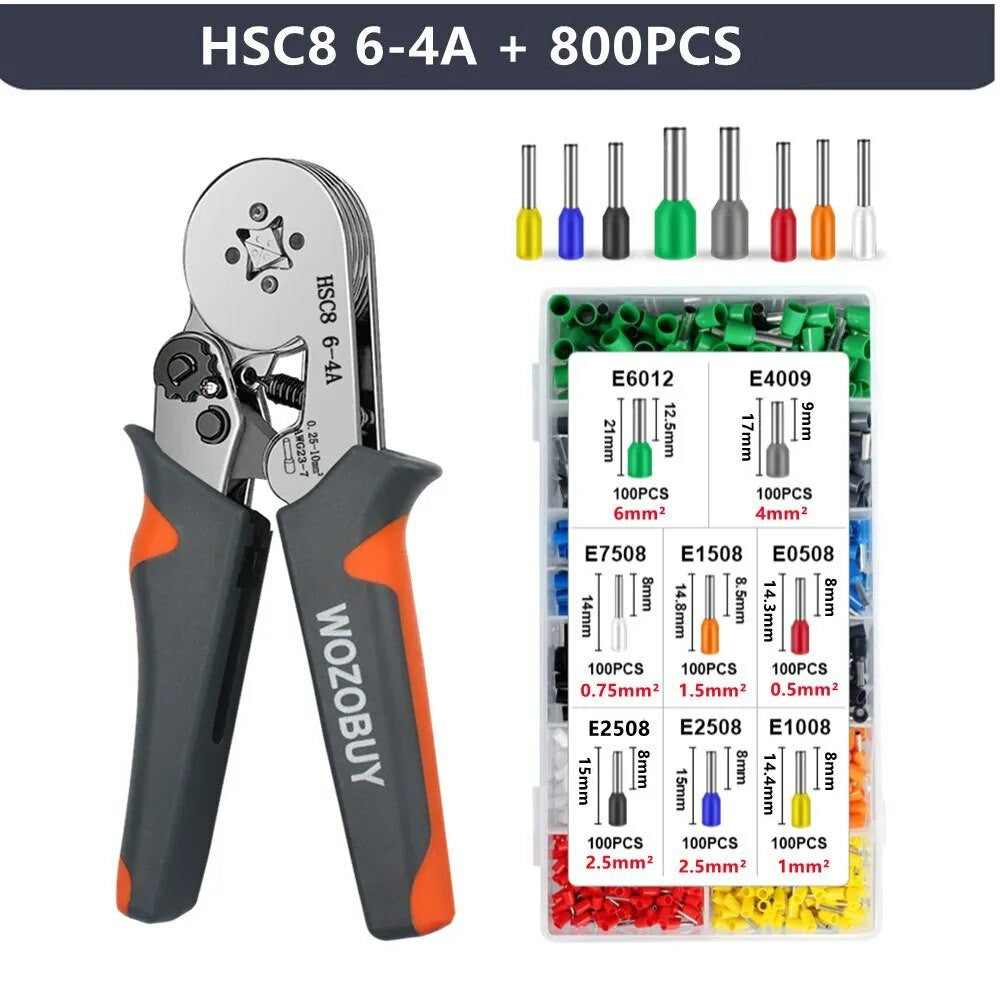HSC8 6-4A Ferrule Crimping Pliers with 800Pcs Terminals Wire Connector Electrical Repair Kit