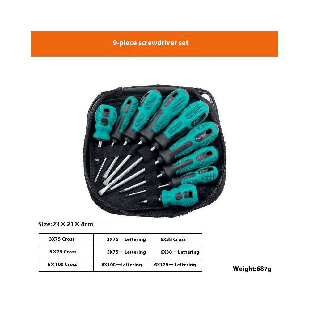 9 PCS Screwdriver Set Two Tone Rubber Handle Magnetic Phillips / Flathead Multi-Function Repair Tool