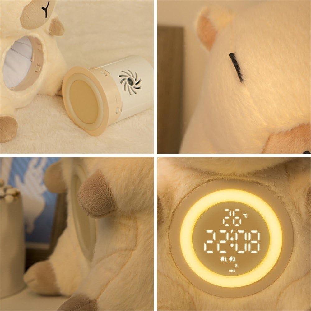 Cute Capybara Shape Plush Toy Bedside Lamp for Bedroom Alarm Clock with Night Light Birthday Gift