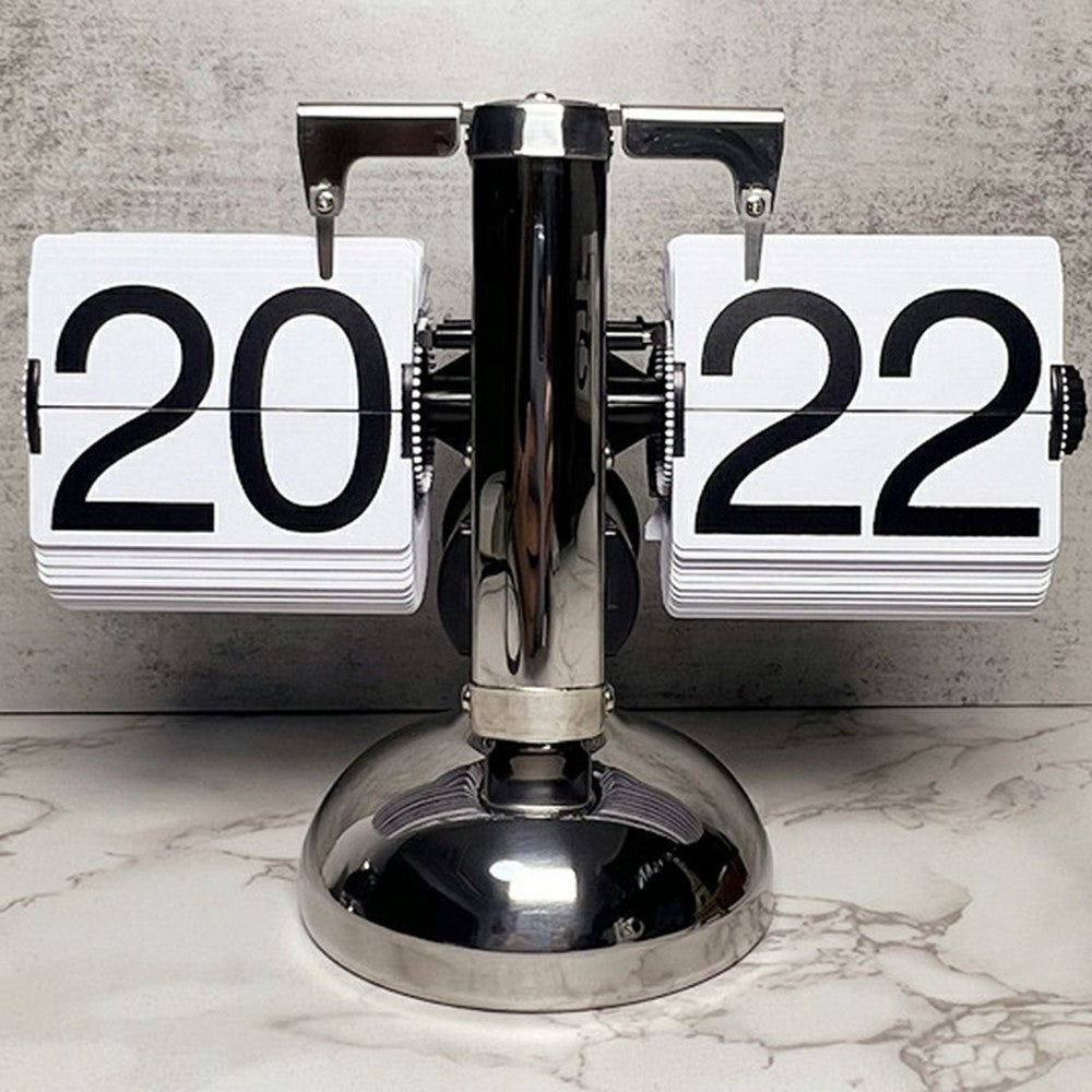 Retro Flip Down Clock Mechanical Digital Flip Desk Clock for Living Room 24 Hour Large Font Stainless Steel