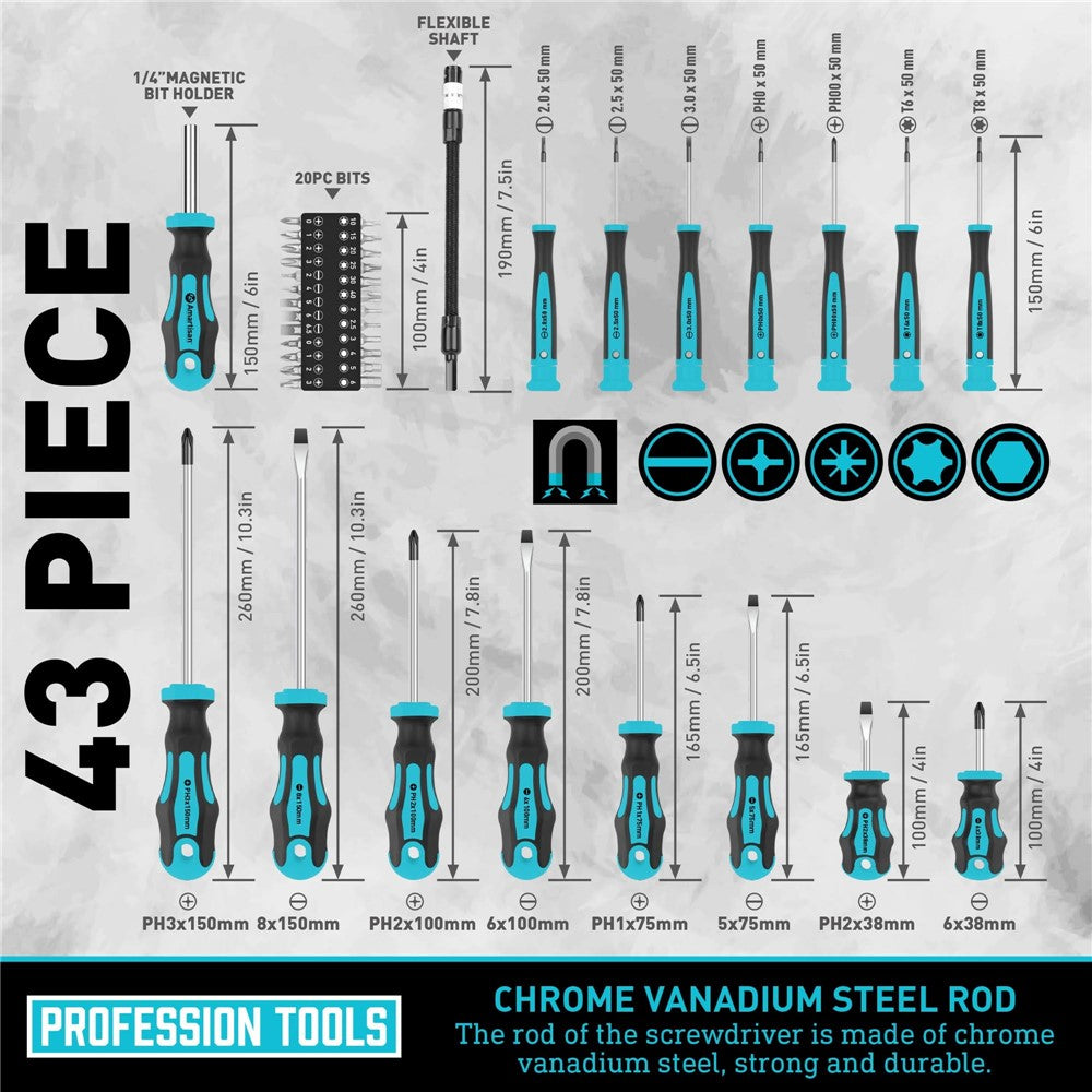 43Pcs Magnetic Screwdriver Set Chrome Vanadium Steel Tools Kit with Storage Case for Electronic Repair