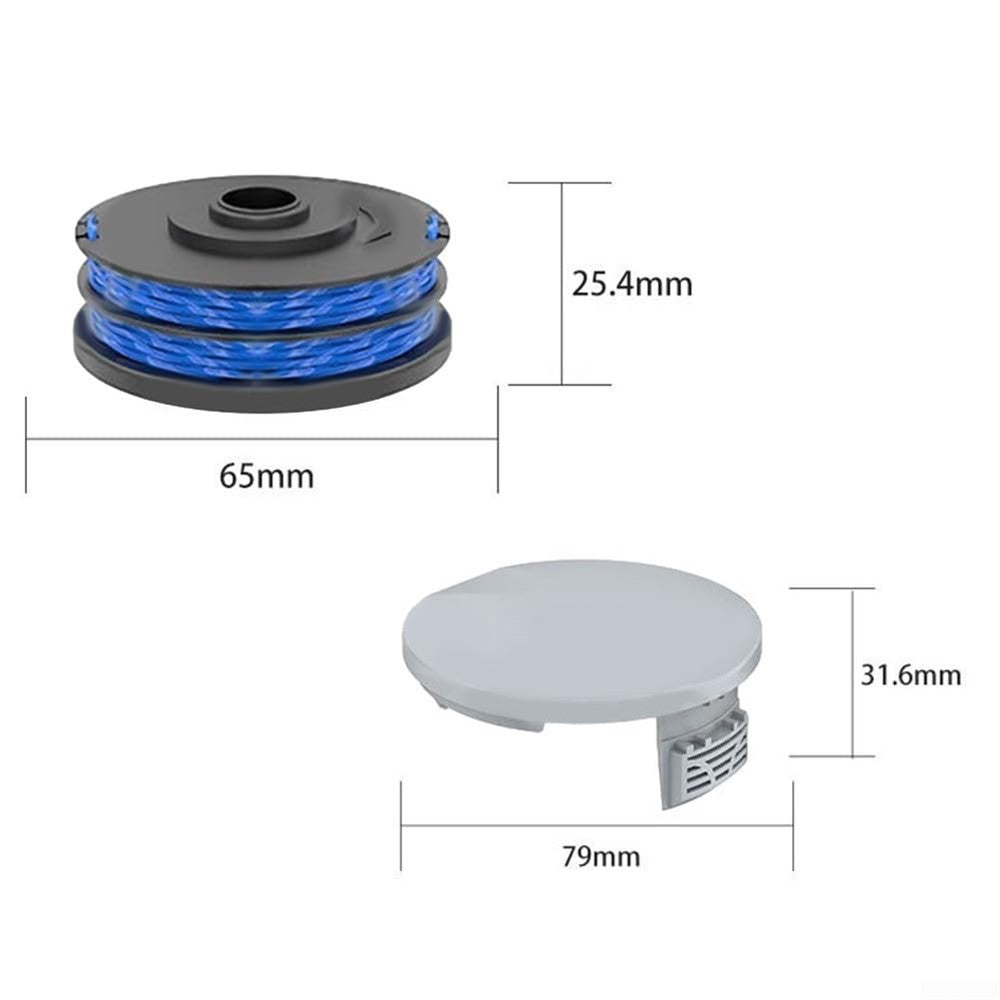 2 RAC122 Spool Cap + 6 RAC123 Spool for Ryobi RLT6030 / RLT5127 / RLT5027 / RLT4125 / RLT4027 Lawn Mower