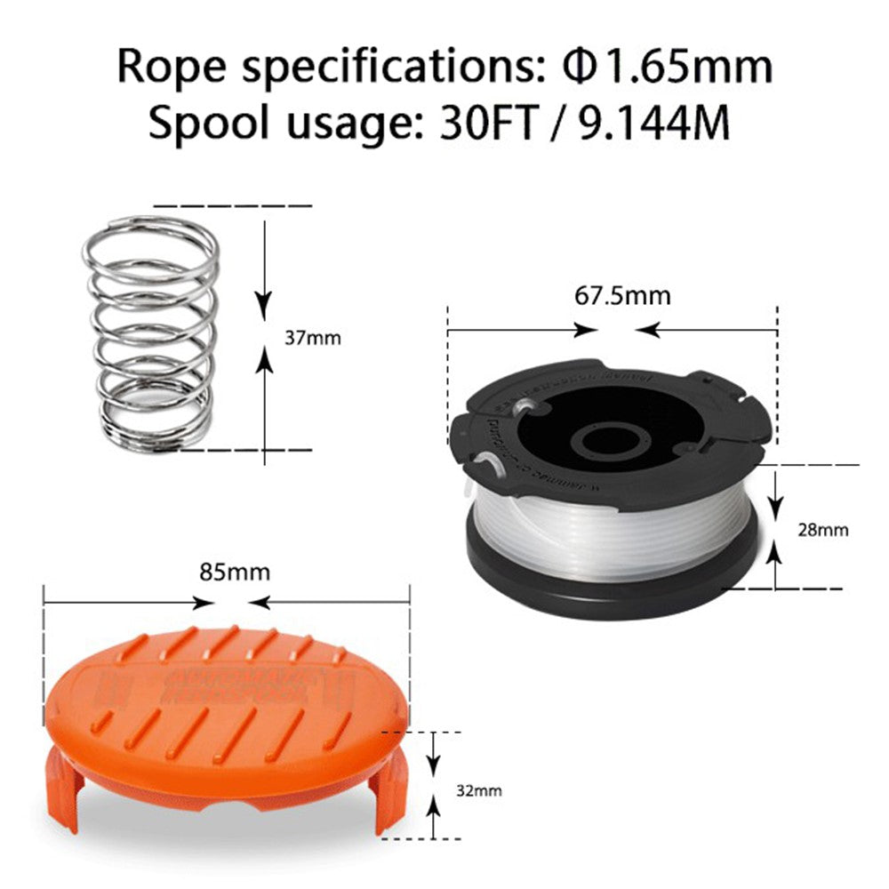 Lawn Mower Part for Black & Decker GH400 / GH500 / GH600 Replacement Spool + Cap + Spring, AF-100-3ZP+RC-100-P