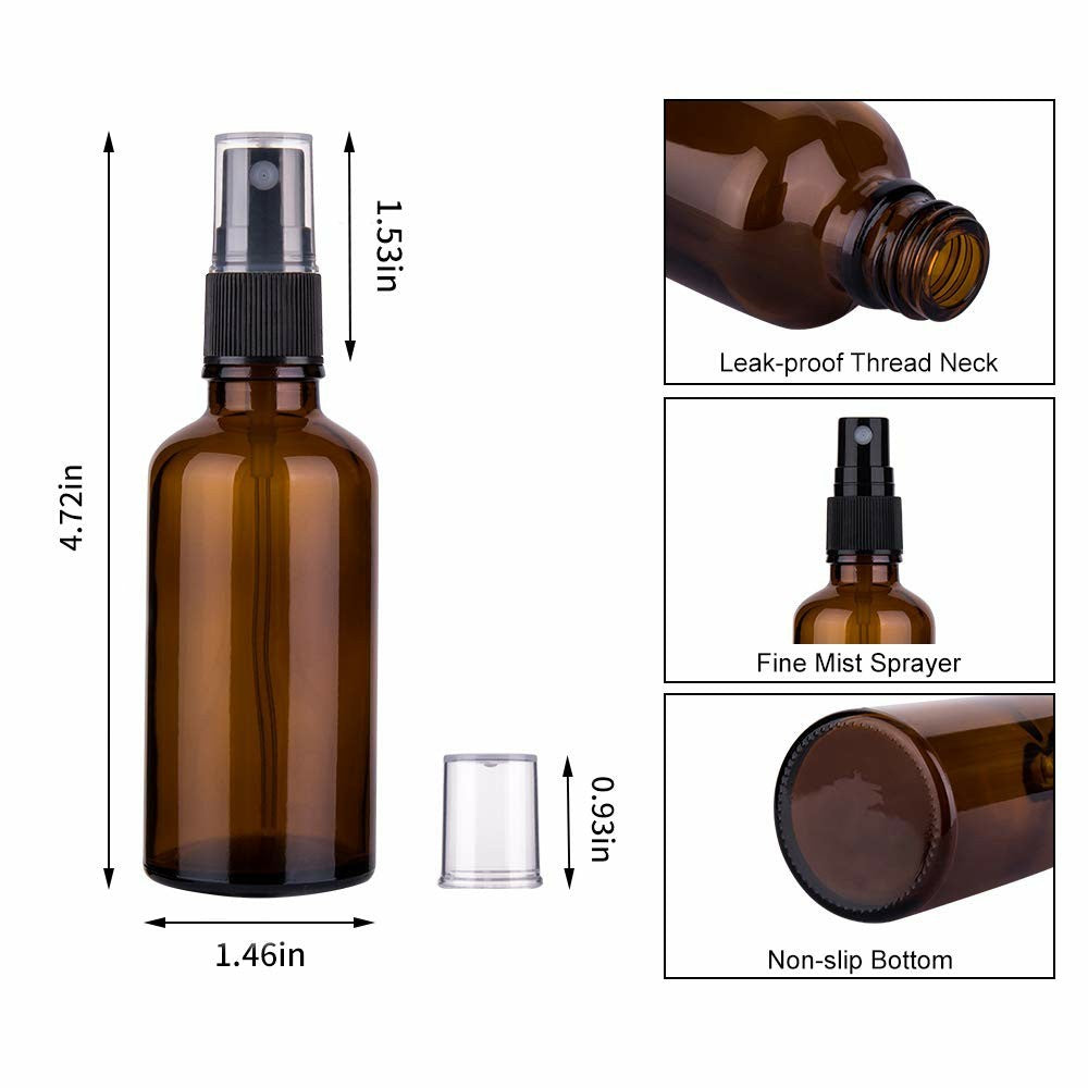 3Pcs 50ml Amber Glass Spray Bottle UV Protection Travel Fine Mist Sprayer for Oils Perfumes
