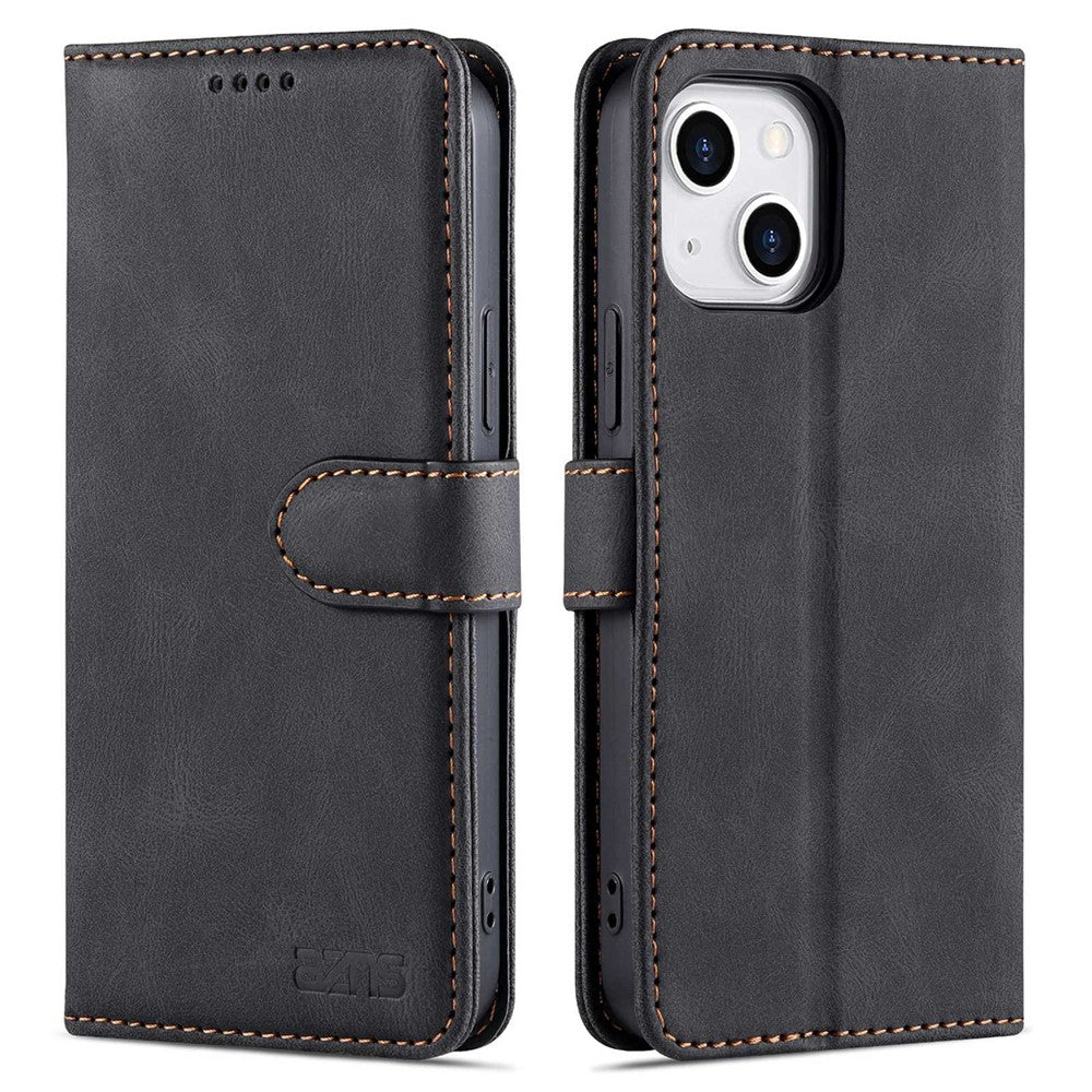 AZNS For iPhone 14 6.1 inch Drop-proof PU Leather Wallet Case Card Holder Magnetic Closure Stand Anti-scratch Phone Cover