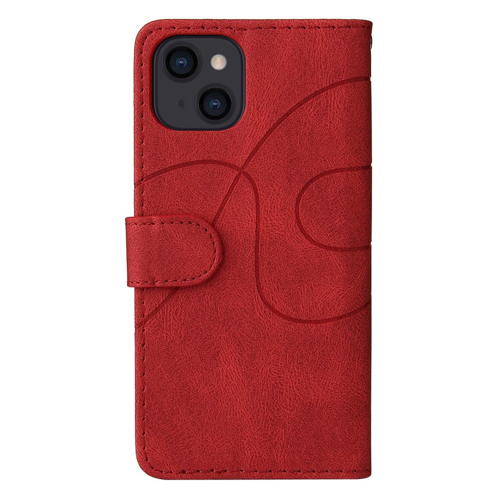 For iPhone 14 Leather Case Wallet Stand Color Splicing Phone Cover