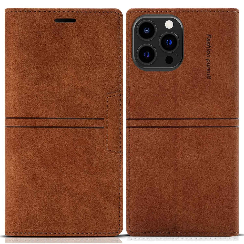 For iPhone 14 Pro Max 6.7 inch Anti-fall PU Leather Wallet Case Magnetic Auto-absorbed Phone Cover with Stand