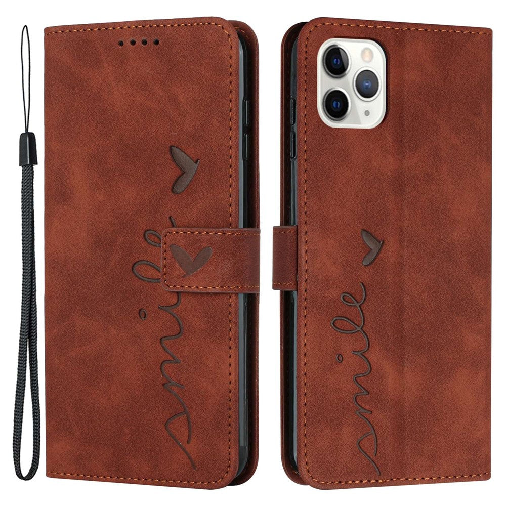 For iPhone 14 Pro Max 6.7 inch Skin-touch Feeling PU Leather Case Stand Wallet Heart Shape Imprinted Phone Cover with Strap