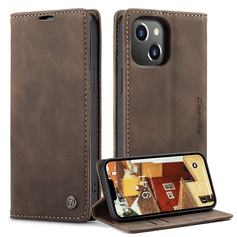 CASEME 013 Series for iPhone 14 Plus 6.7 inch Shockproof Flip Case Anti-wear PU Leather Wallet Cover Stand Magnetic Auto-absorbed Shell