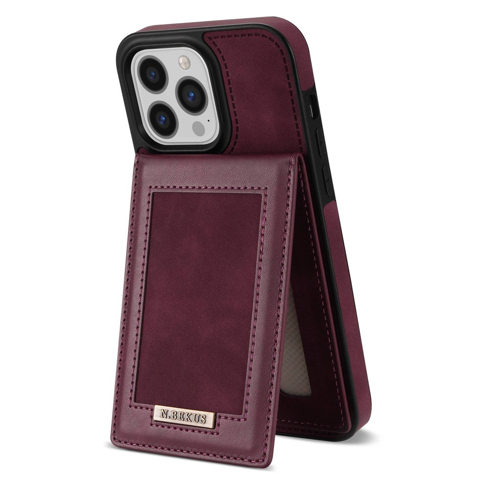N.BEKUS For iPhone 14 Pro Max 6.7 inch Cell Phone Shell RFID Blocking Vertical Card Holder Kickstand PU Leather+TPU Phone Case