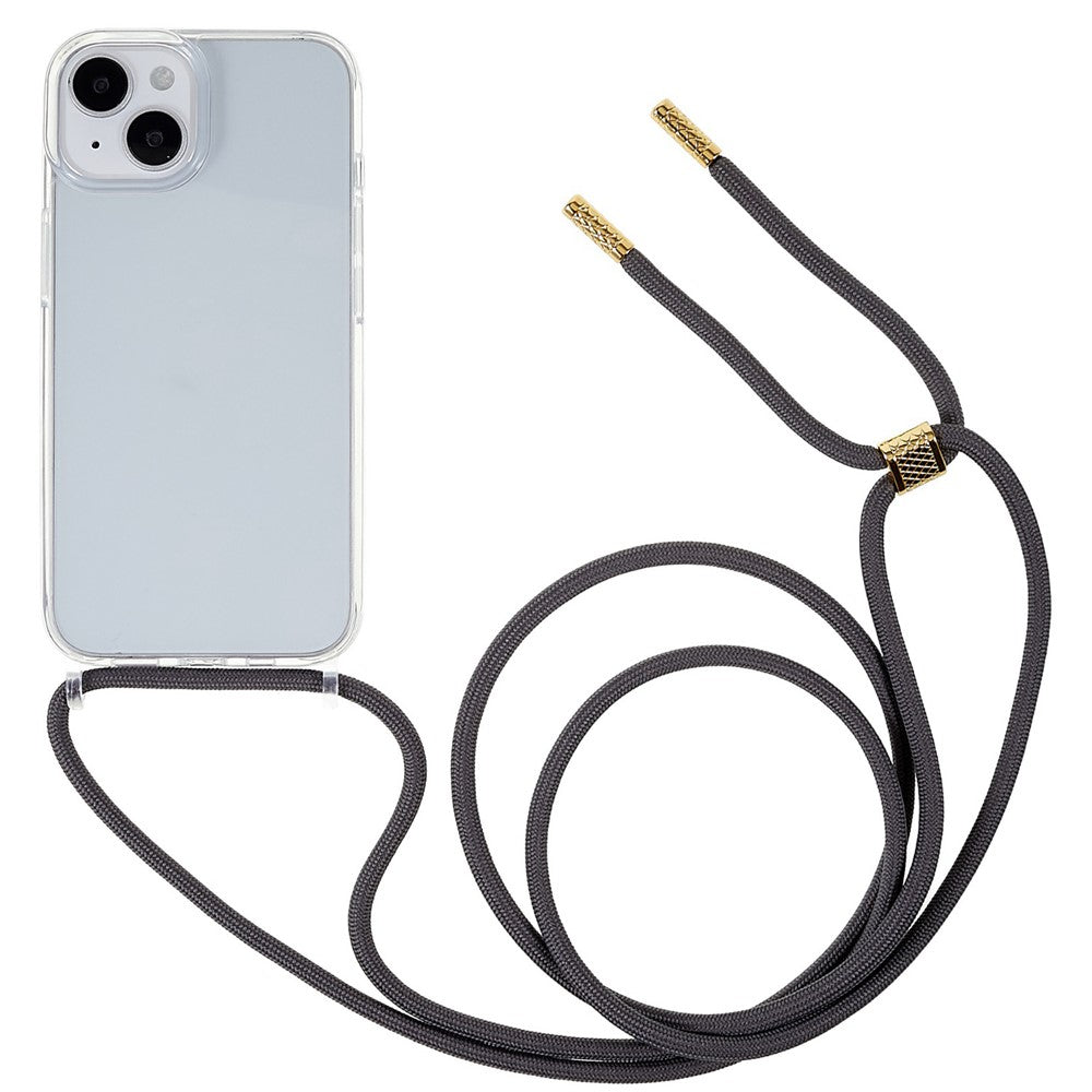 For iPhone 14 6.1 inch TPU+Acrylic Transparent Back Cover Shockproof Phone Case with Adjustable Lanyard