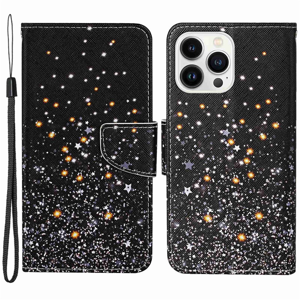 For iPhone 14 Pro Max 6.7 inch Protective Phone Case Cross Texture Pattern Printing PU Leather Shockproof Stand Wallet Cover