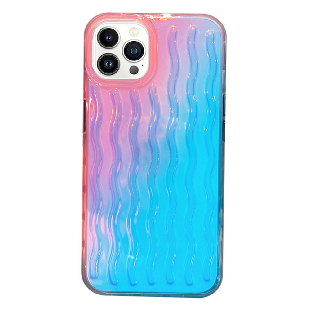 For iPhone 14 Pro Max 6.7 inch Phone Case Wave Texture Gradient Color Shockproof PC + TPU Cover