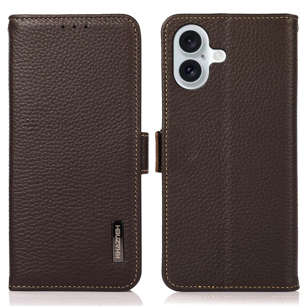 KHAZNEH For iPhone 16 Case Genuine Cow Leather Phone Cover RFID Blocking Wallet