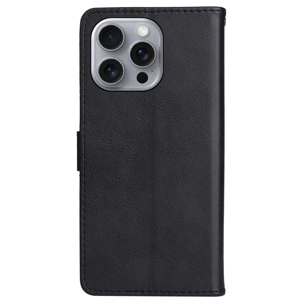 For iPhone 16 Pro Max Case Solid Color Leather Mobile Cover Wallet Stand with Strap